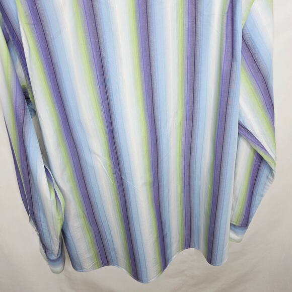 Alan Flusser Blue Striped Long Sleeve Button Front Men's Shirt Size XL Cotton - Picture 13 of 14